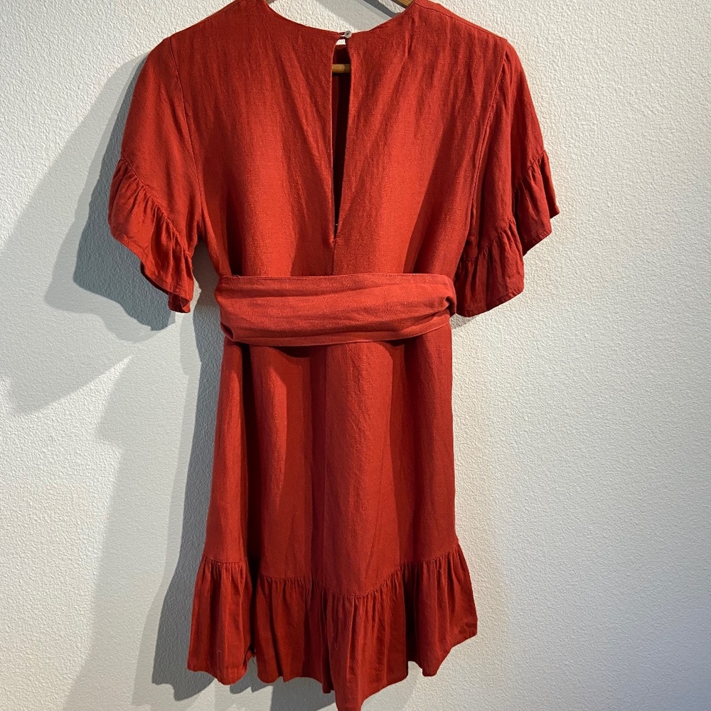 Red Ruffled Tie-Mini Dress - Picture 9 of 10